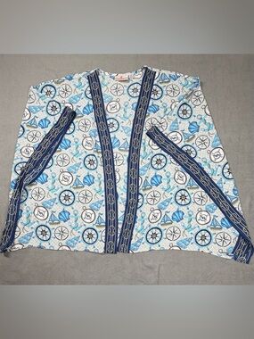 Quacker Factory Blue and White Nautical Kimono Cardigan